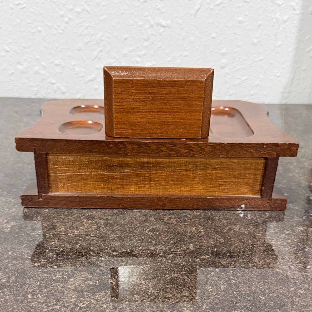 Vintage Wooden Valet Jewelry Box Organizer Drawer Velvet Wallet Mid-Century - Picture 5 of 11